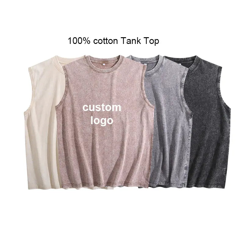 Dropshipping 210gsm Cotton Women's Mens Vintage Acid Wash Sleeveless t Shirt tank Tops
