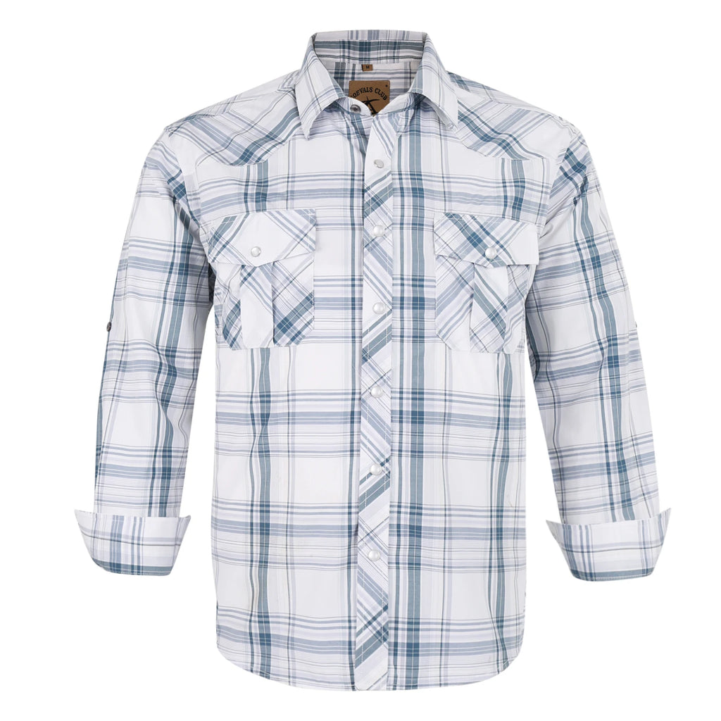 Men's Western Cowboy Long Sleeve Pearl Snap Casual Plaid Work Shirts