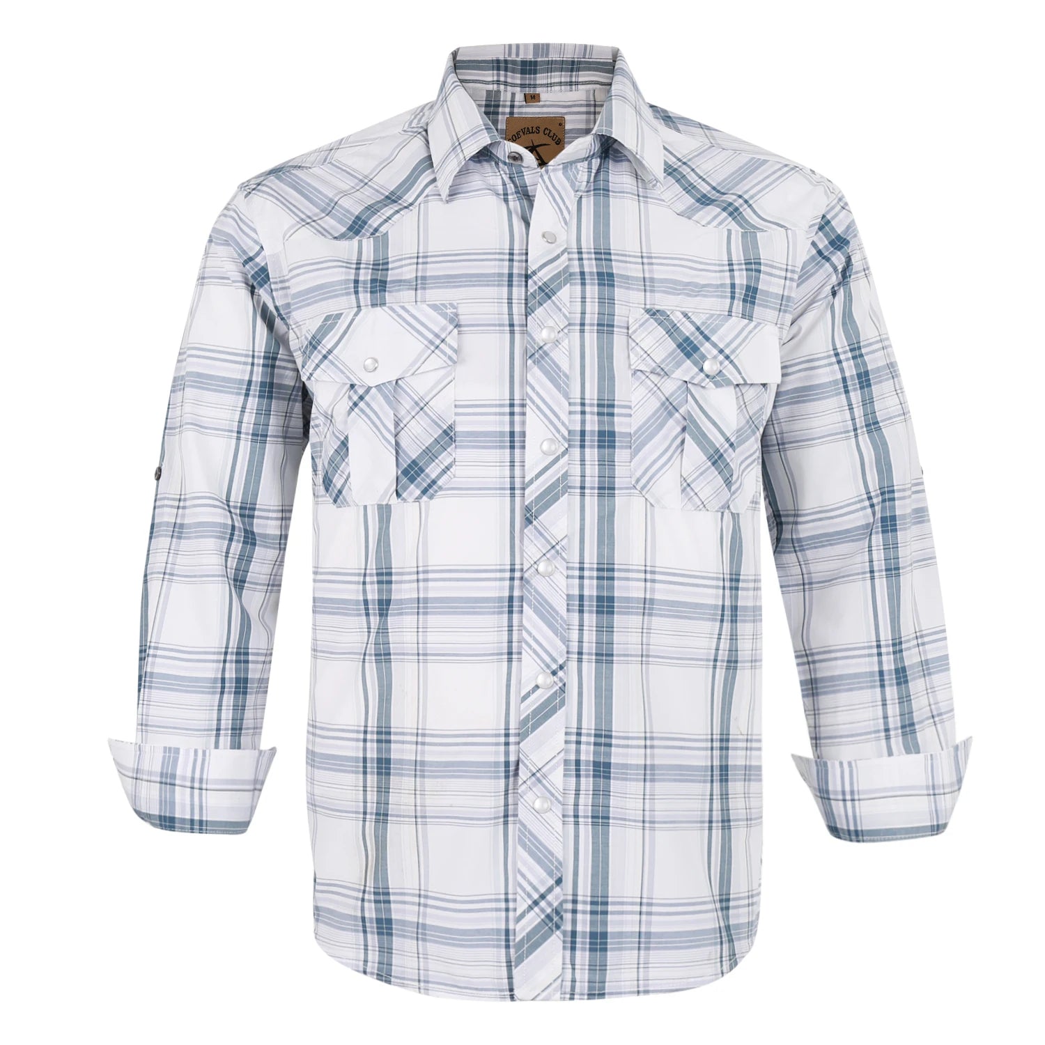 Men's Western Cowboy Long Sleeve Pearl Snap Casual Plaid Work Shirts