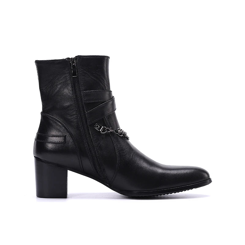 NA440 Winter Black Color Genuine Leather Men Ankle Boots Point Toe Party Short Boots Zipper Motorcycle Boots Male Shoes