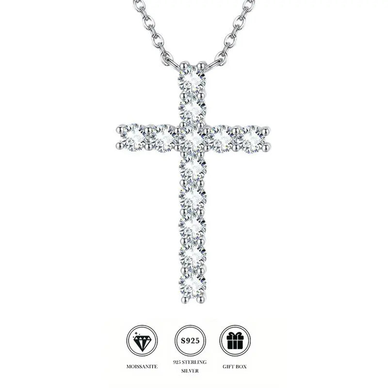 GRA Certified Cross Moissanite Necklace S925 Sterling Silver Unisex Hip Hop Street Fashion Neckwear