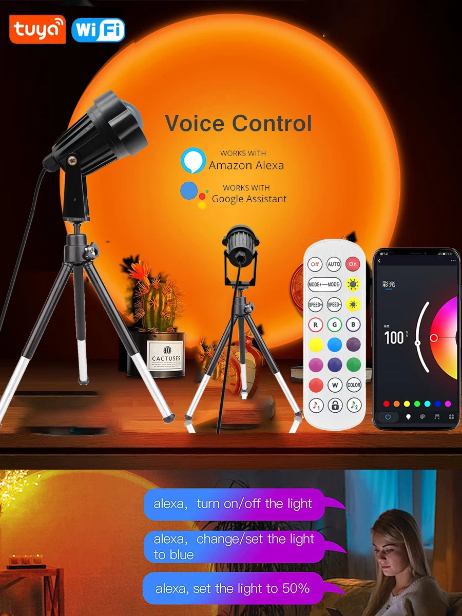 USB Tuya WIFI Sunset Lamp Rainbow Projector Night Light Smart Projection Led Desk Atmosphere Lamp Room Decor APP Voice for Alexa