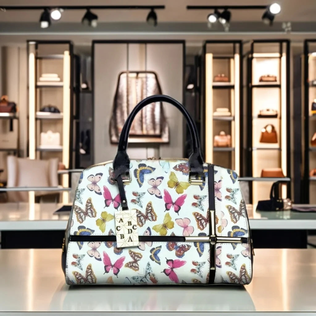 A-1127 PU Synthetic Leather Glitter Effect Butterflies Design Durable Fabric for Fashion Bags Shoes Sofas Outdoor Garment Use