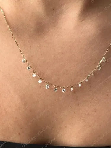 2025 Best Wholesale 16 Inch Floating Zircon Necklace for Women Trendy Yellow Gold Jewelry with Topaz 14K Gold Plated Chain