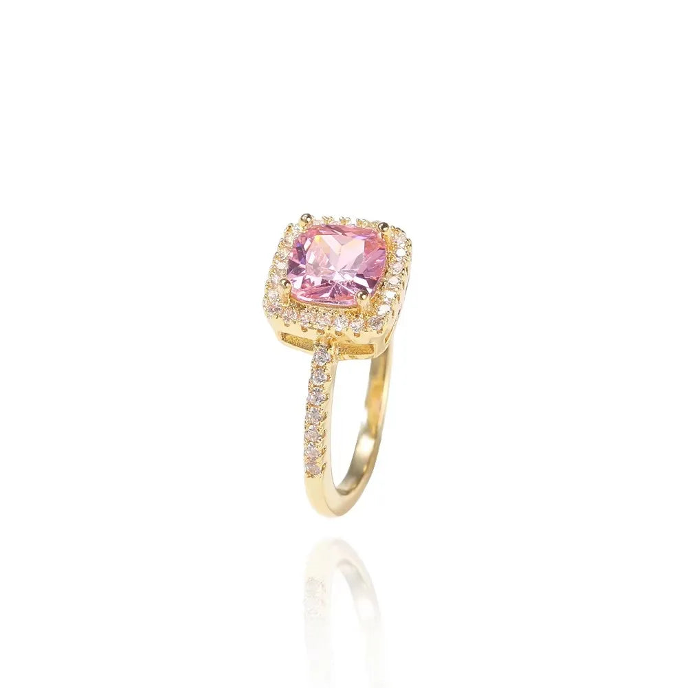 Pink Baguette CZ Rings Iced Out Finger Ring Women Man Fashion Jewelry