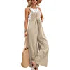 Women Spring Summer Solid Color Suspenders Overalls Casual Strappy Trousers Women's Loose Wide Leg Flared Leg Pants Jumpsuit