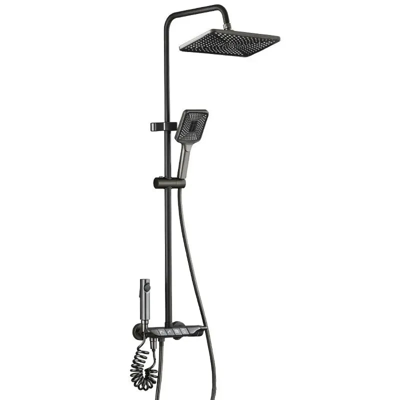 KAWAL Thermostatic Piano Key Rain Shower System Matte Black Wall Mounted Hot Cold Mixer Faucet Set with Handheld Spray