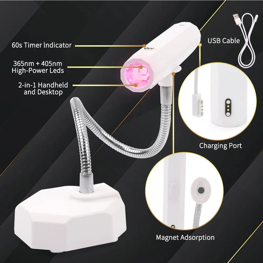 2-IN-1 Handheld Desktop Nail Dryer 9W MINI Flash Cure Light Cordless Rechargeable Automatic UV LED Gel Nail Lamp Battery GRS