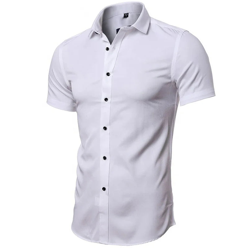 Mens Summer Official Solid White Color Regular Fit Organic Cotton Short Sleeve Casual Social Stylish Clothing Shirts for Men