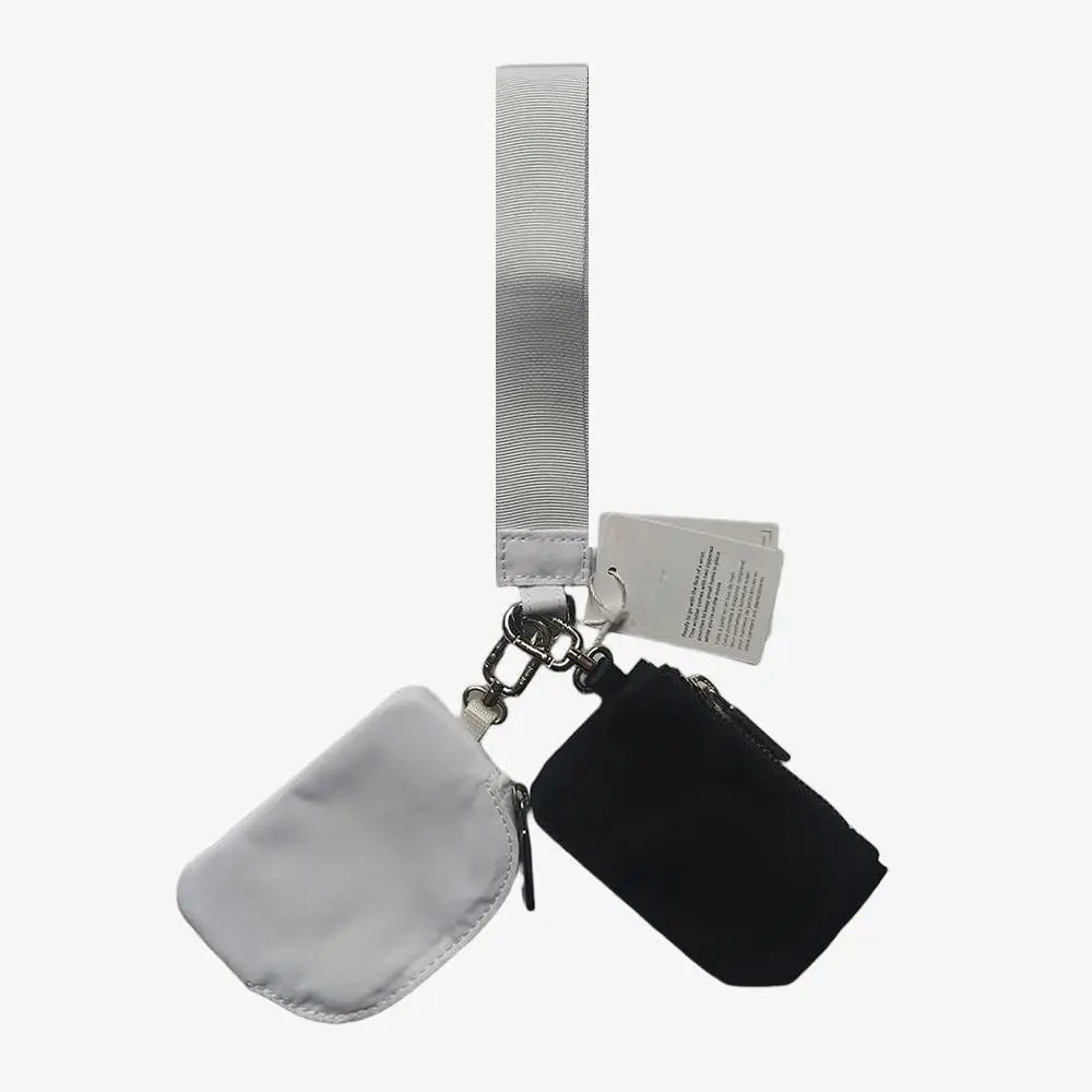 Light Weight Nylon Zipper Dual Pouch Portable Business Wristlet Hanging Keychain Bag in USA Overseas Warehouse