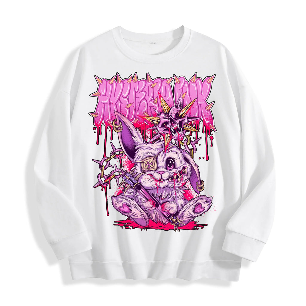 Gothic Bunny Horror Graphic Crewneck Sweatshirt, US Warehouse, 6 Colors