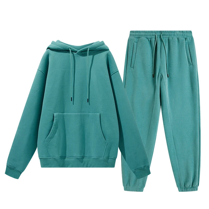 Wholesale Organic Cotton Sweatpants and Hoodie Set Custom Sweat Suits Casual Unisex Tracksuit