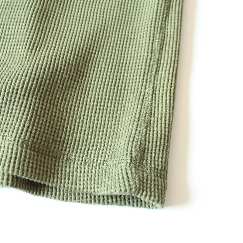 315g Heavy Jumper American Retro Khaki Waffle Knit Jersey Cotton Neckline Long-sleeved Sweatshirt Cotton Men Slim Fit Sweater