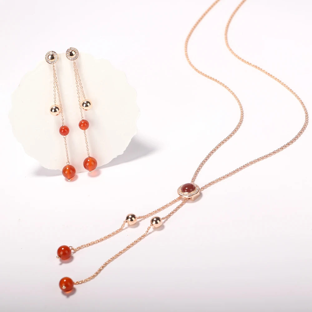 Manufacturer Adjustable Red Agate Long Tassel Sweater Chain Earrings Women's Classic Exquisite Jewelry