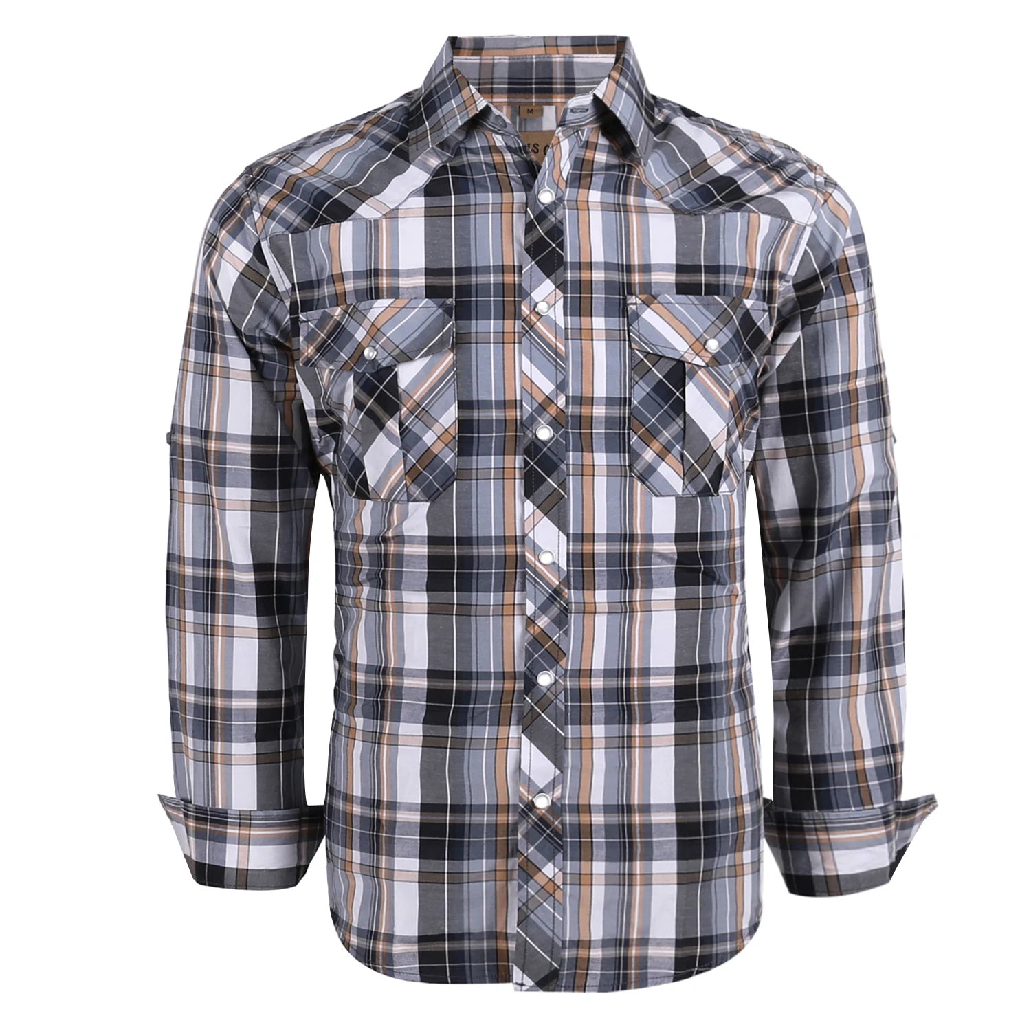 Men's Western Cowboy Long Sleeve Pearl Snap Casual Plaid Work Shirts