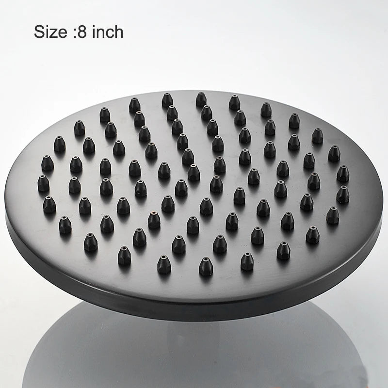 Rainfall Shower Head Round 8 -inch Rain Bathroom Shower Head Black Brass Handshower Head 1.5 M shower Hose Hand Shower Brasket