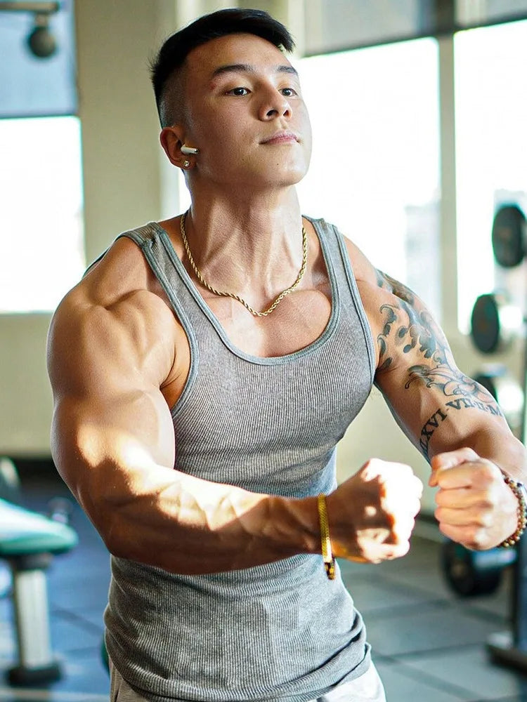 High Quality Men's Cotton Rib Gym Tank Top Casual Fitness Sexy Custom Breathable Vest Top for Man Outdoor Underwear