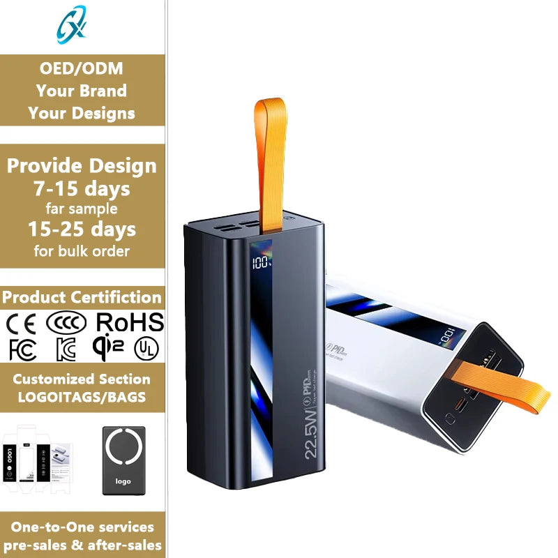 Portable Big Capacity 60000mAh Power Bank LED Digital Display 4USB Type-C & Micro USB Output PD 22.5W/20W Fast Charging
