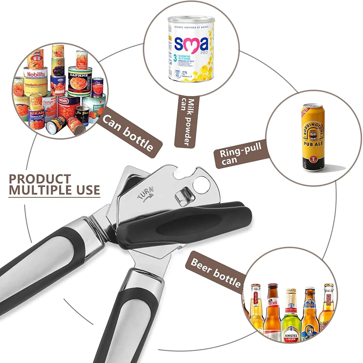 Professional Tin Manual Can Opener Multifunctional Stainless Steel Beer Grip Opener Side Cut Cans Bottle Opener Kitchen Gadgets
