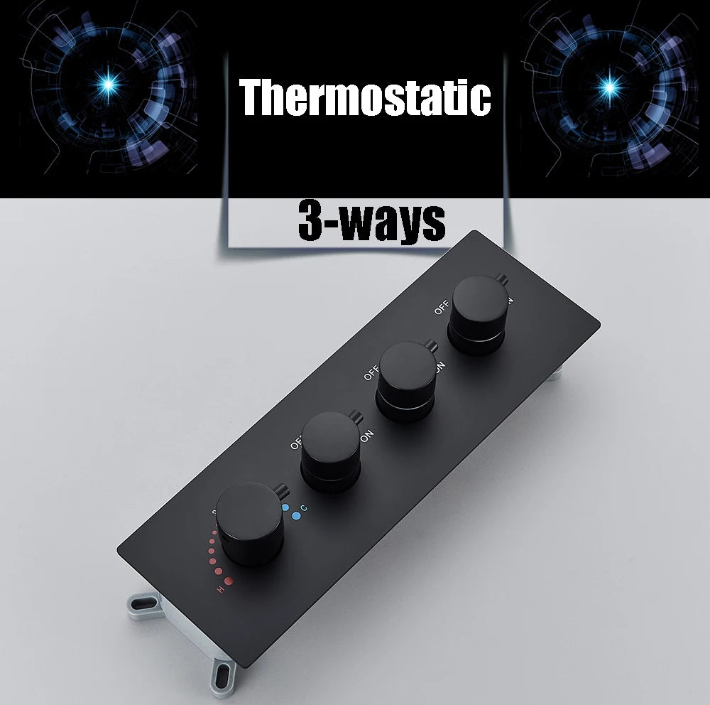 Black Thermostatic Valve 3-4 Outlet Thermostate Shower Diverter Mixer Valve Round Knobs Concealed Mixers Shower Diverter Brass