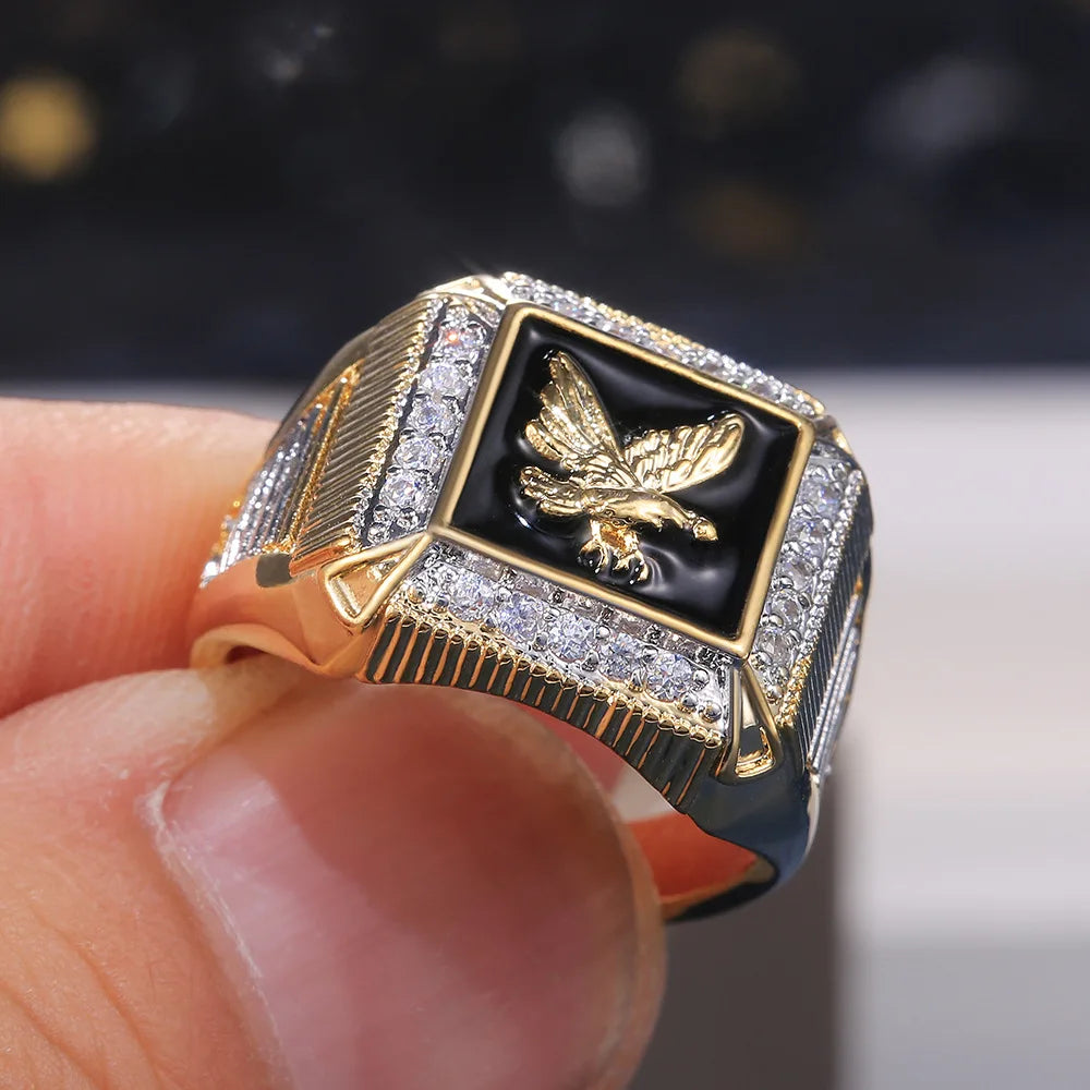 Mens Eagle Ring with Sparkling Accents Bold Statement Fashion Jewelry
