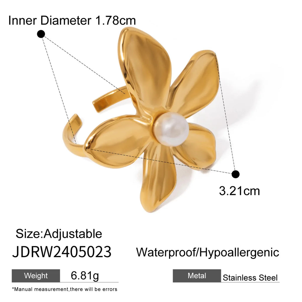 New Fashion Jewelry Stainless Steel Earring 18K Gold Plated Silver Flower Rings Chunky Pearl Flowers Stud Earrings