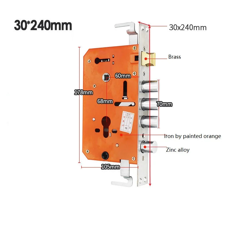 Universal Half Stainless Steel Anti-Theft Mortise Door Lock Body Thickened Security Door Lock Part Hardware Fittings