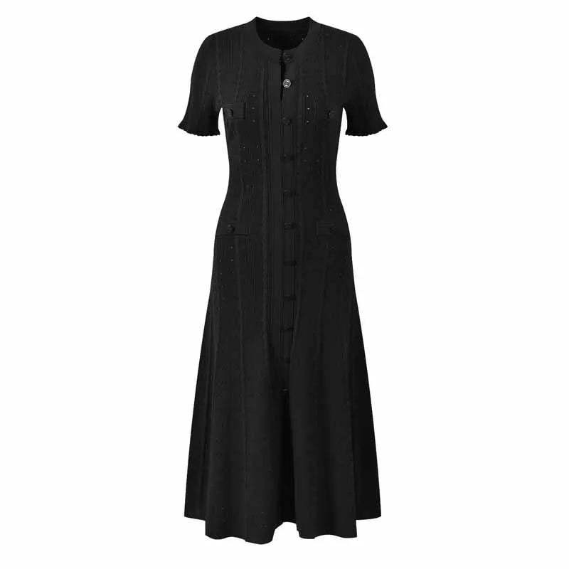 Summer Fashion Hollow Out Single Breasted Short Sleeve Knit Long Sweater Dresses