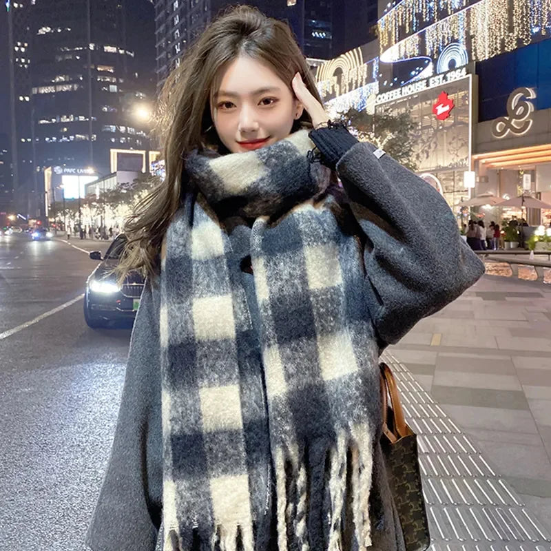 Women Plain 100% Cotton Winter Warm Scarf YARN DYED Knitted Scarves