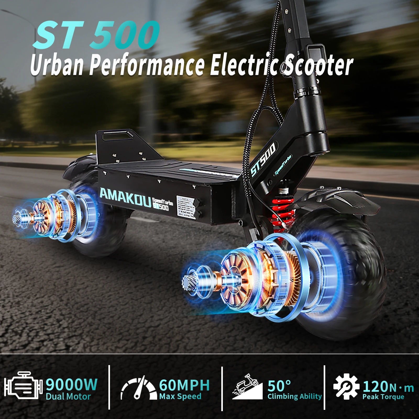 EU USA Stock High-Power 72V 9000W Brushless Lithium Battery 150kg Dual-Motor 80 km/h 100 Range 11-Inch Foldable Scooter AMAKOU