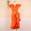 4XL Plus Size Women Club Fashion V-neck Puff Short Sleeves Slimming Knitted Ruffle Mermaid Long Dress