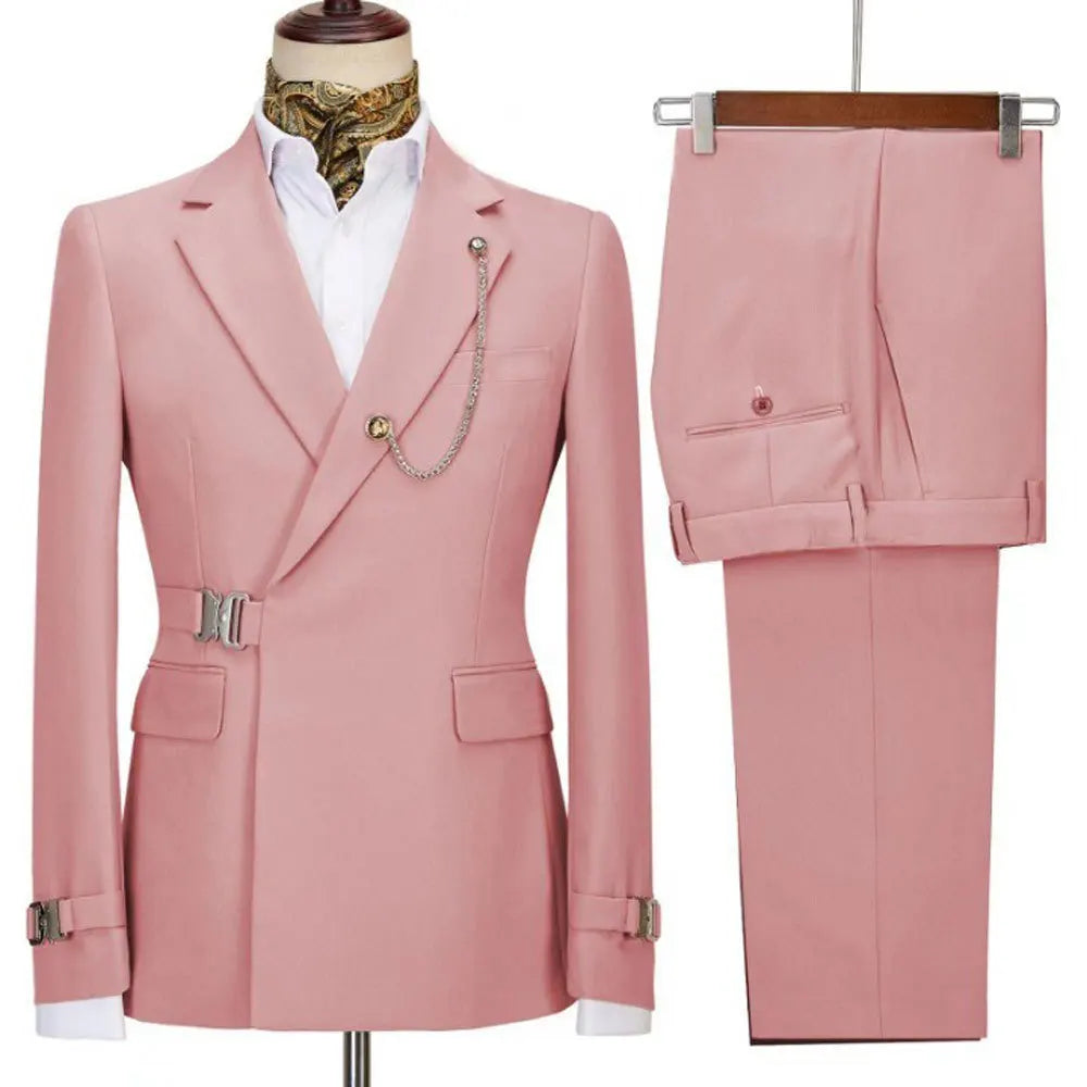 XS-5XL Men's Autumn and Winter Personalized Buckle Design Suit Fashion Business Casual Suit Set Two Piece