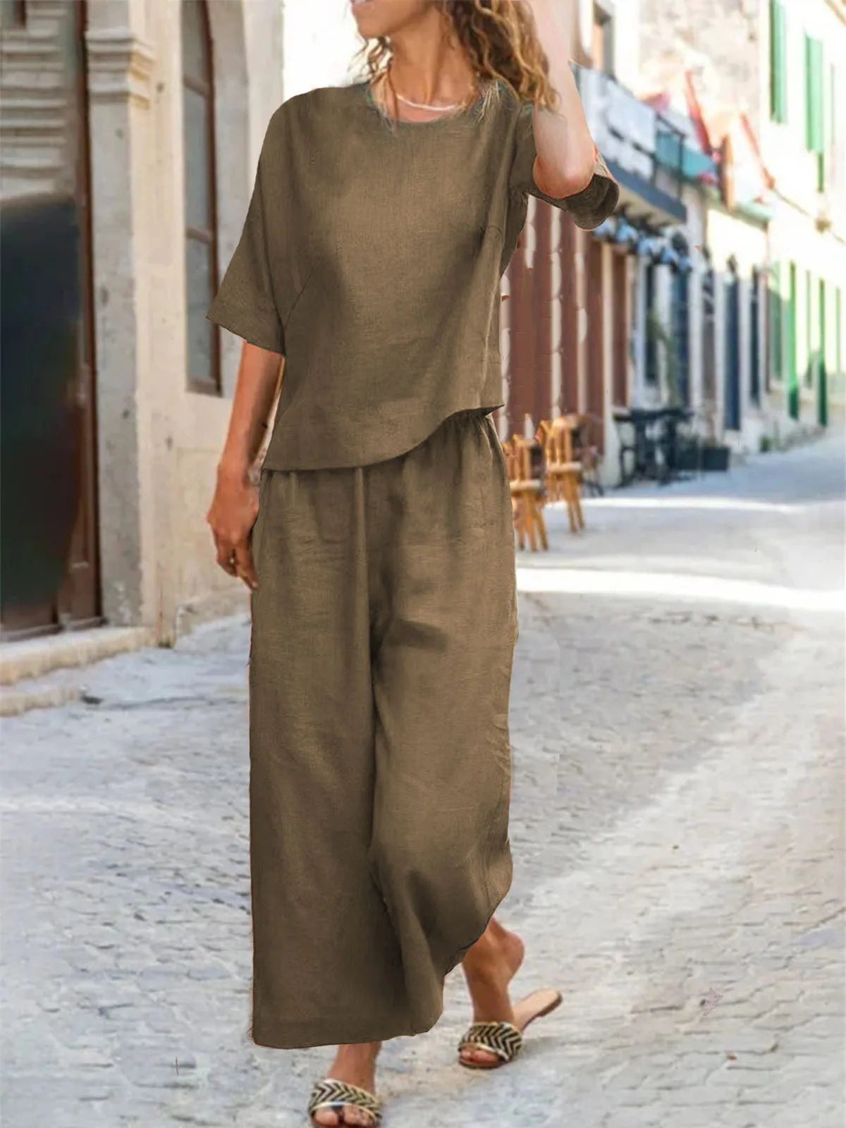 Casual Solid Color Shirt Pants Two-Piece Set Women's Fashionable Comfortable Breathable Clothing