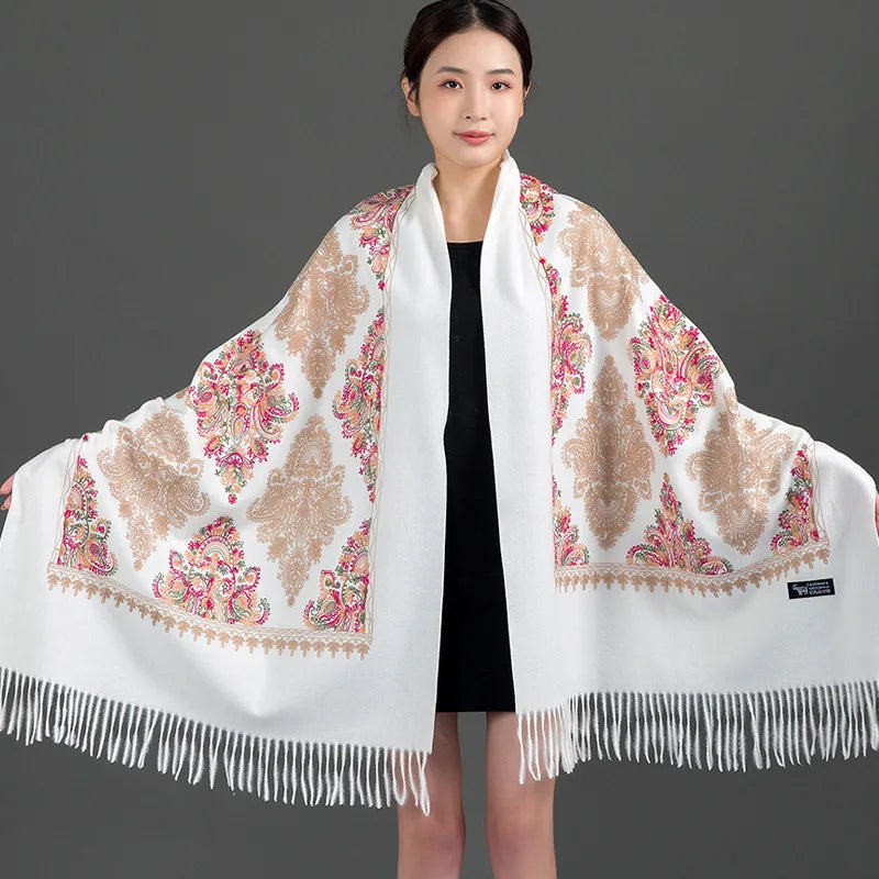Women's Thick Warm Cashmere Winter Poncho Scarf Long Shawl Delicate Embroidery Wholesale Traditional Scarves Shawls Supplier