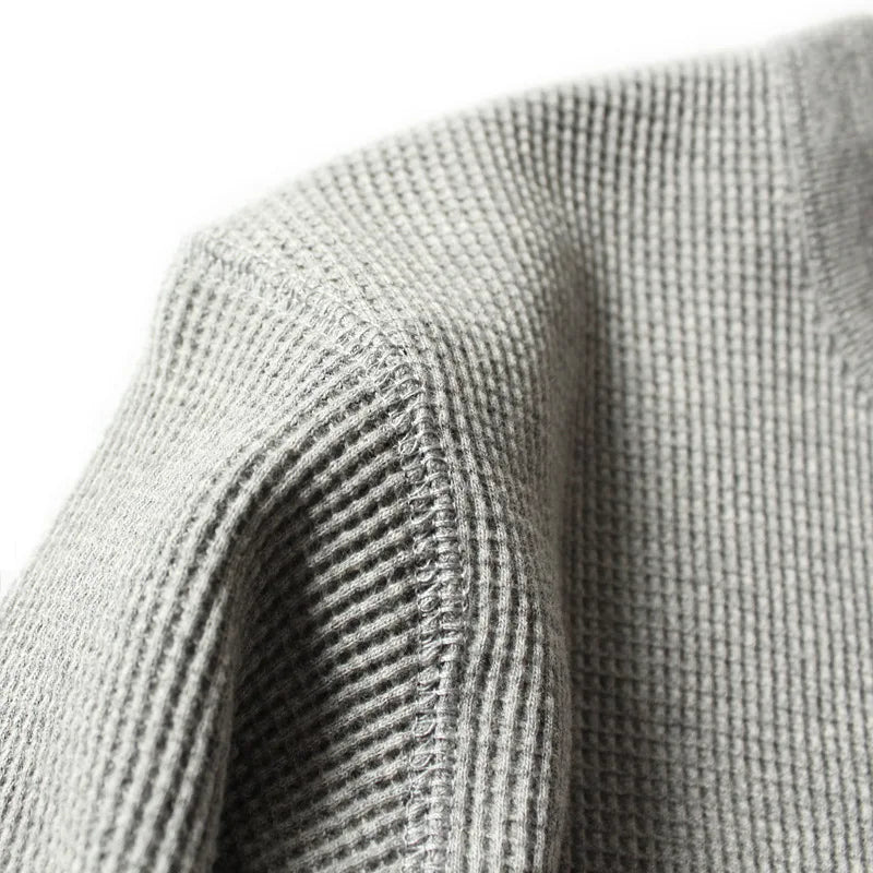 315g Heavy Jumper American Retro Khaki Waffle Knit Jersey Cotton Neckline Long-sleeved Sweatshirt Cotton Men Slim Fit Sweater