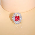 Exquisite Bling Red Cubic Zirconia Luxury Engagement Party Jewelry Big Sun Flower Finger Open Cuff Rings for Women