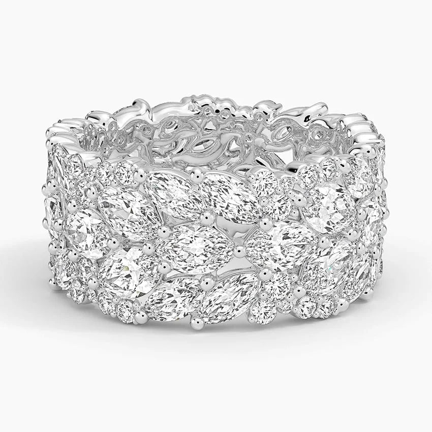 Starspire Jewels 925 Sterling Silver Moissanite Diamond Wedding Eternity Band Ring Brilliant Cut Prong Setting Unisex Hip Hop