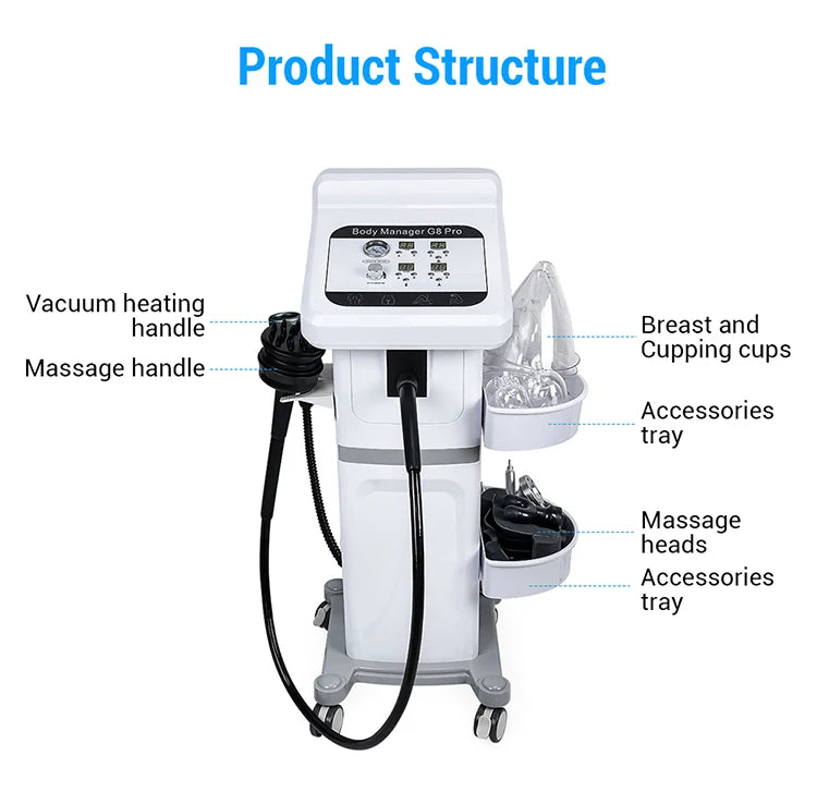 Vertical 4 In1 Vacuum Heating 8 Vibration Heads G8 Massager Cellulite Removal G8 Body Slimming Machine with 33 Cups