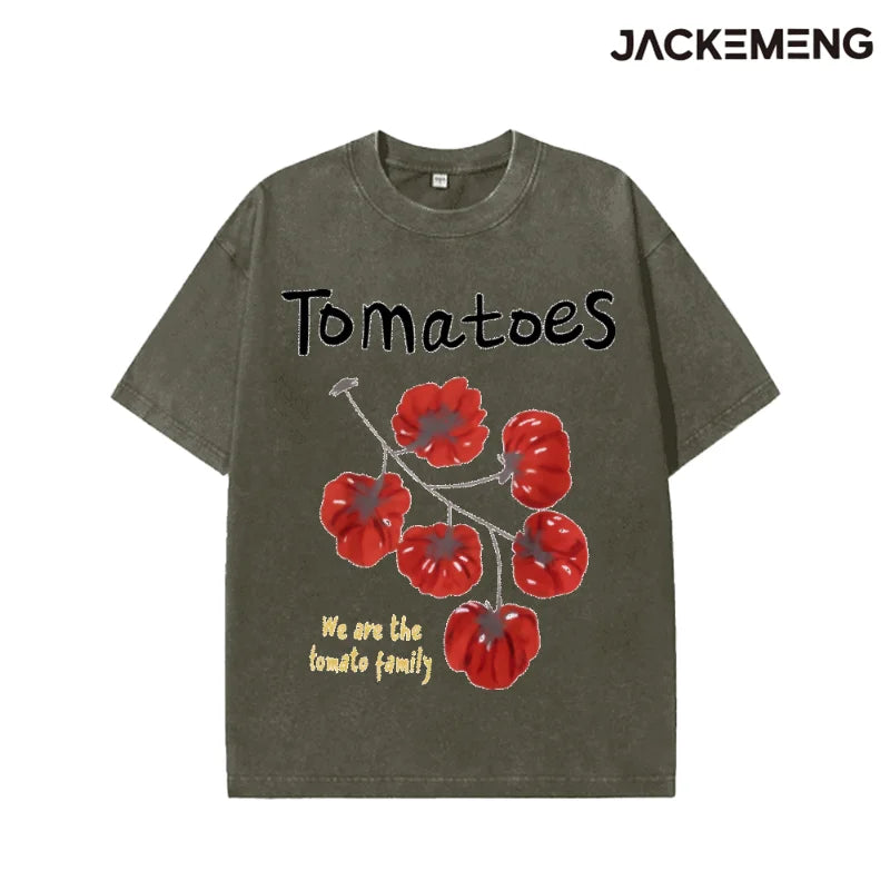 Oversized Washed Retro Food Themed Streetwear Print Tshirt USA Stock Wholesale Y2K Casual Tee