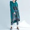 Plus Size Women's Winter Hoodie Sweatshirt Dress Drop-Shoulder Sleeves Oversized Print Pocket Trendy Hooded Pullover