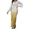 Hot Selling Flower Polynesian Tribal Bell Sleeve V Neck Long Maxi Slit Dress Custom Plus Size Womens Dresses Island Style Dress