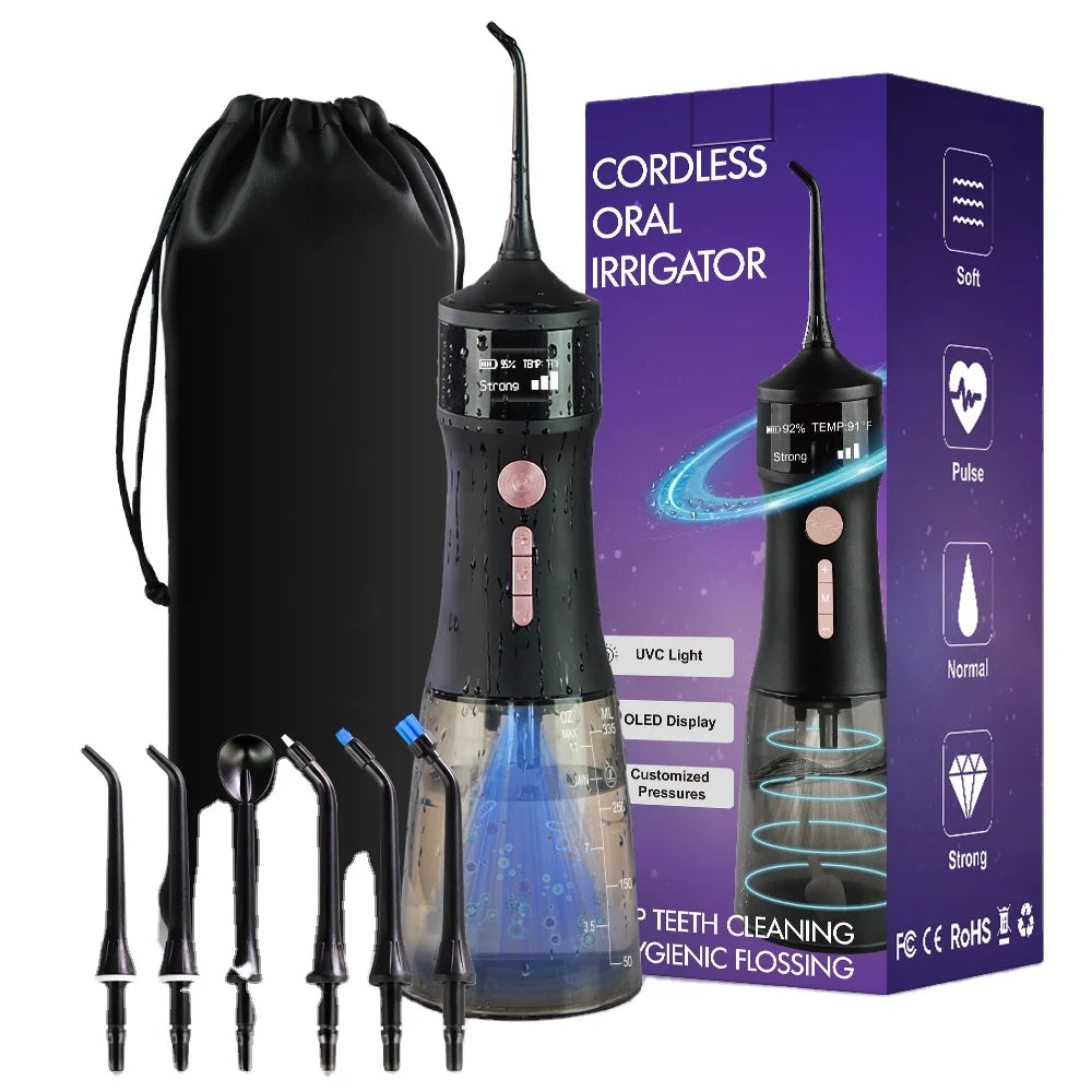New Design Electric Cordless 4 Modes Portable Dental Water Flosser IPX7 Waterproof Rechargeable Luxury for 6 Nozzles Household