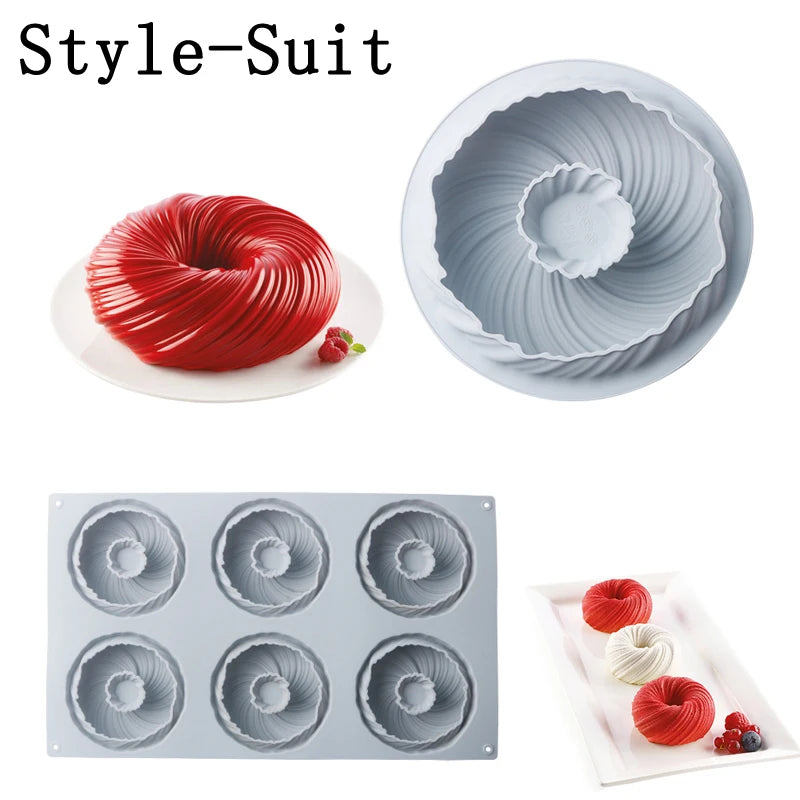 Meibum Spiral Donut French Dessert Silicone Cake Mold Homemade Party Chocolate Mousse Pastry Mould Decorating Tray Baking Tools