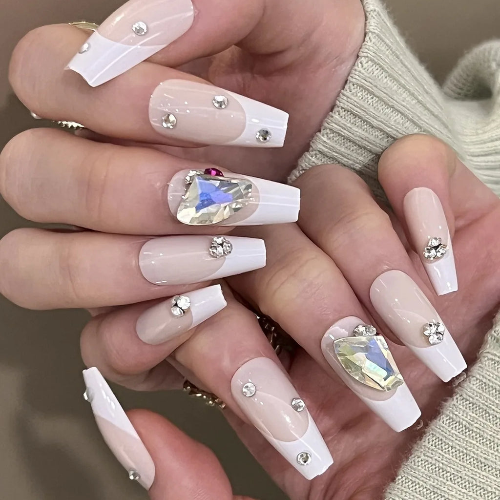Dropshipping 24 Pcs French Style Romantic Art Acrylic Press on Nails Artificial Fingernails Candy False Nails Dating  Party 2792