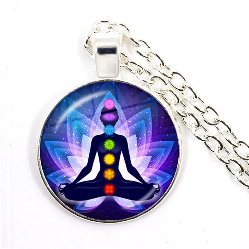 New Arrival 7 Chakra Reiki Healing Necklace Buddha Yoga Meditation Pendant Spiritual Hope Jewelry Chain Statement Necklace Gift
