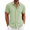 Men's Casual Button Down Shirt Short Sleeve Anti-Pilling Yarn Dyed for Beach Summer Wedding Knitted Weaving Method