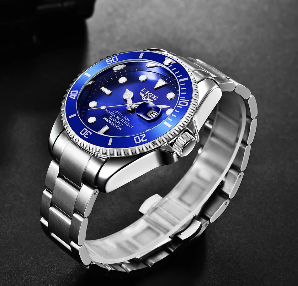 LIGE Top Brand Luxury Fashion Diver Watch Men 30ATM Waterproof Date Clock Sport Watches Mens Quartz Wristwatch Relogio Masculino