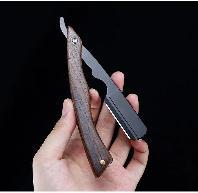 wooden trimmer manual shaver professional straight edge stainless steel sharp barber razor folding shaving blade shave beard cut