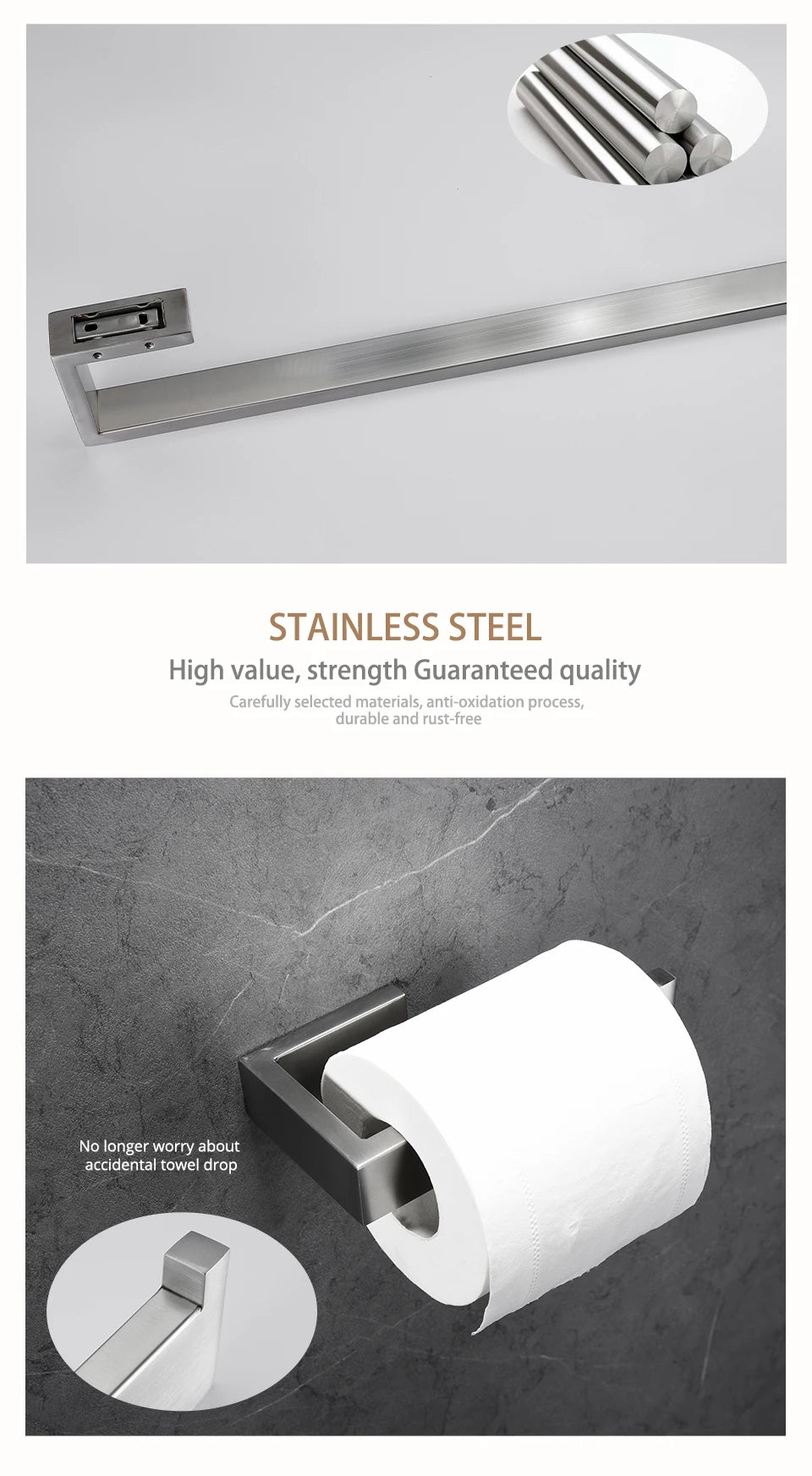 Toilet Paper Holder Towel Hooks Bathroom Accessories Kit Bar Stainless Steel Bedroom Metal Mounting Kitchen Bath Hardware Sets