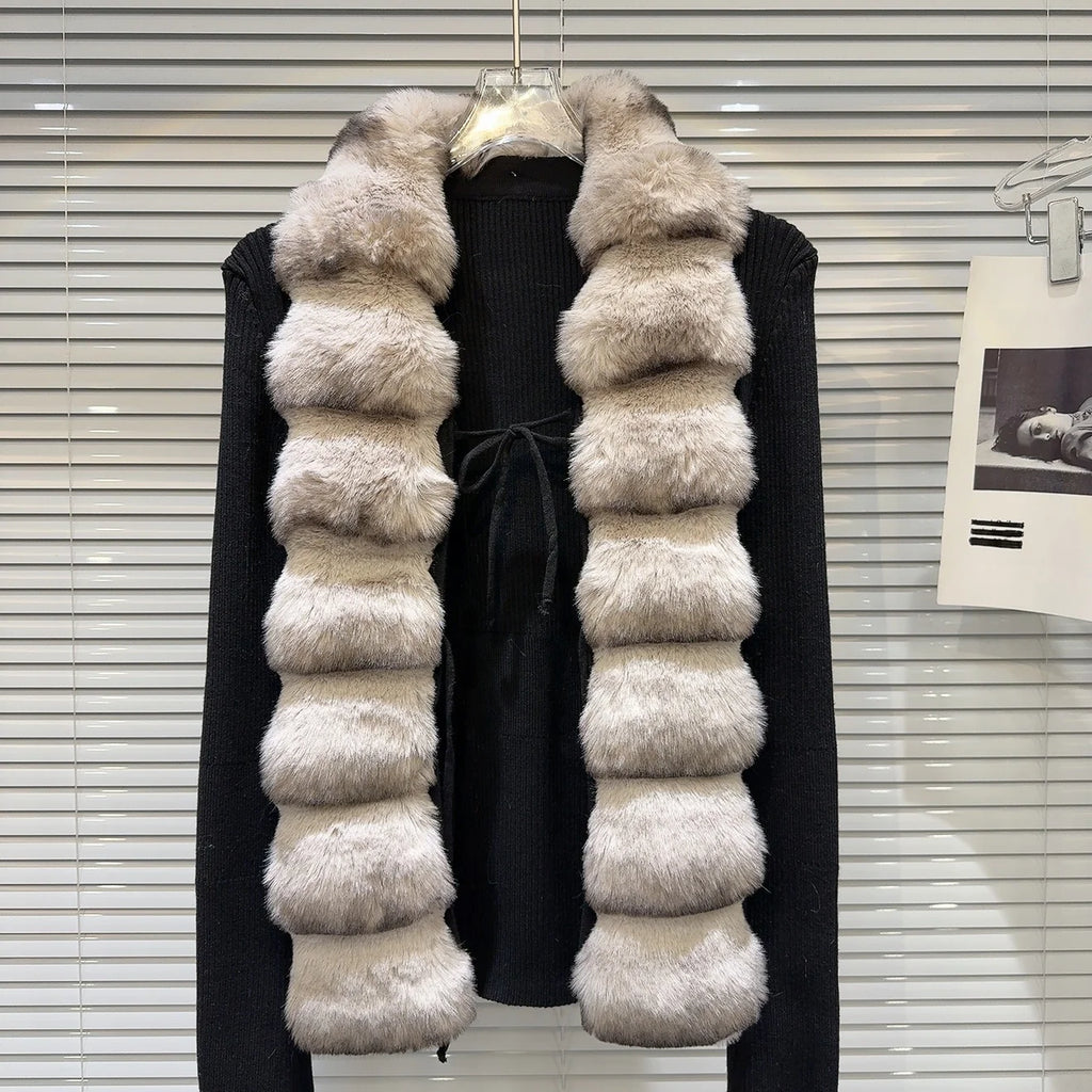 OUDINA Wholesale Hot Girl Winter Casual Lace-Up Sweaters Fur Top Ladies Cardigan Sweater